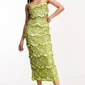 NEVER WORN - Still in ASOS bag size 8 sequin and beaded chartreuse dress.